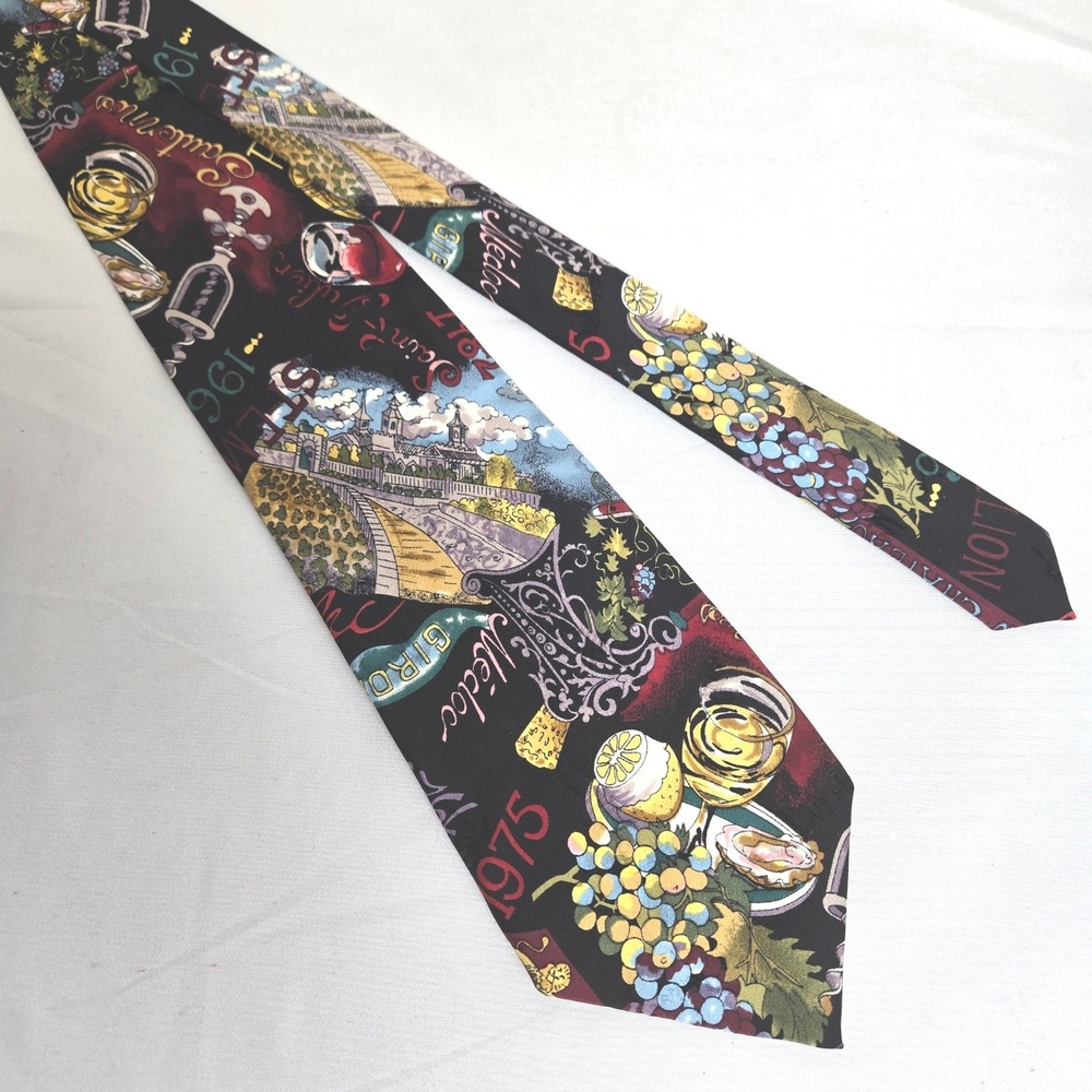 Nicole Miller 100% Silk Wine Themed Tie,‎ 58", Vintage 1993